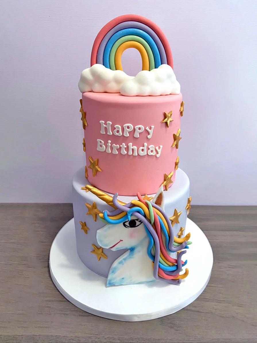 Birthday Cake With Unicorn And Rainbow